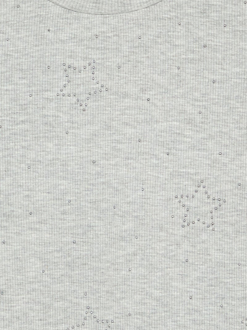 T-shirt à manches longues avec strass Gris - Kiabi