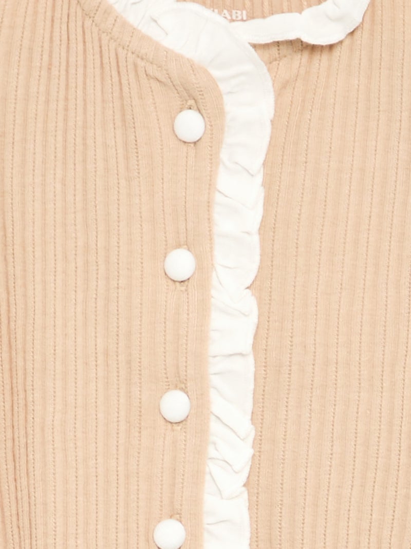 T-shirt à manches longues avec volants et boutons contrastés Beige - Kiabi