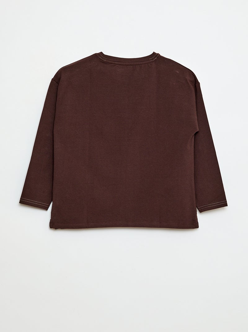 T-shirt à manches longues col rond Marron - Kiabi
