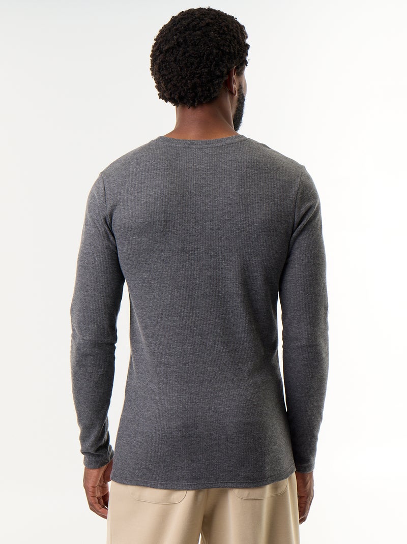 T-shirt à manches longues côtelé toucher chaud Gris - Kiabi