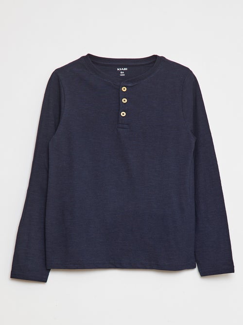 T-shirt à manches longues et col tunisien - Kiabi