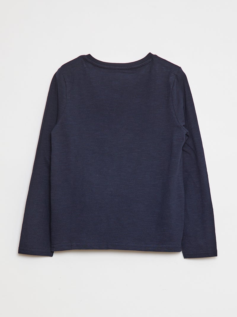 T-shirt à manches longues et col tunisien Bleu - Kiabi