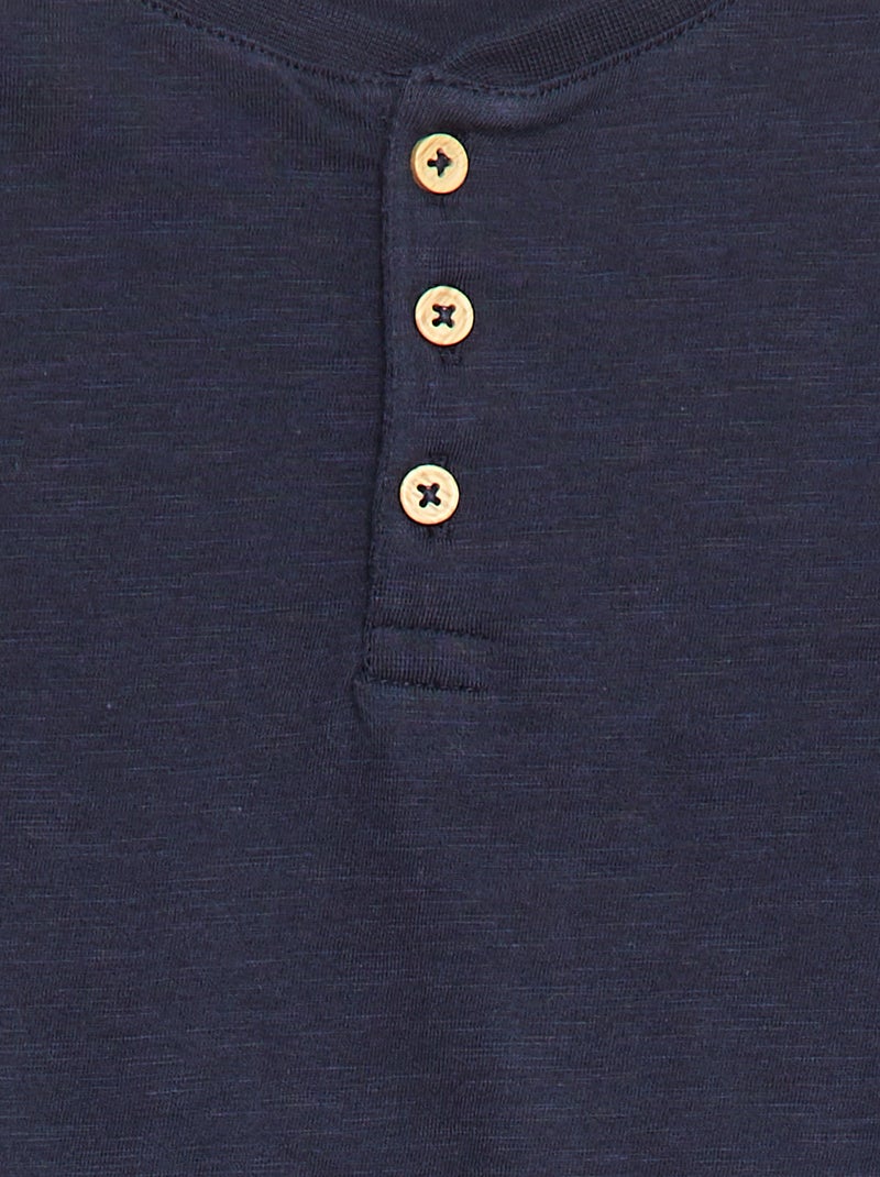 T-shirt à manches longues et col tunisien Bleu - Kiabi