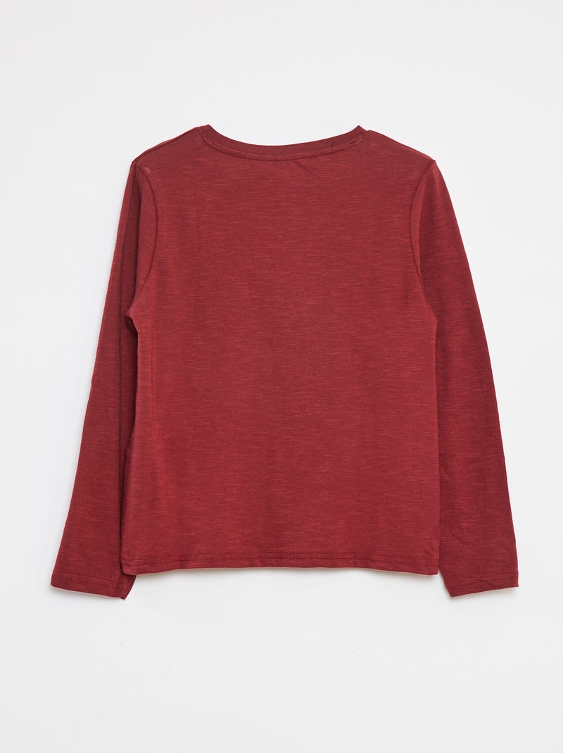 T-shirt à manches longues et col tunisien Marron - Kiabi