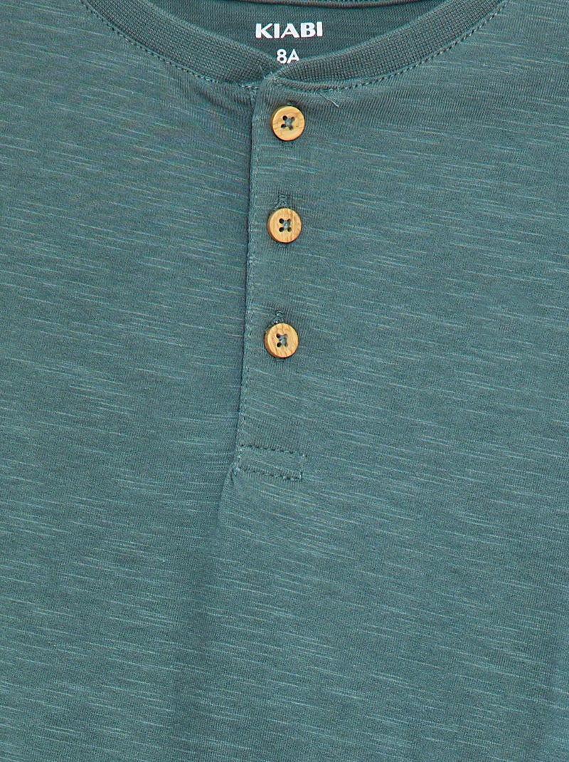 T-shirt à manches longues et col tunisien Vert - Kiabi