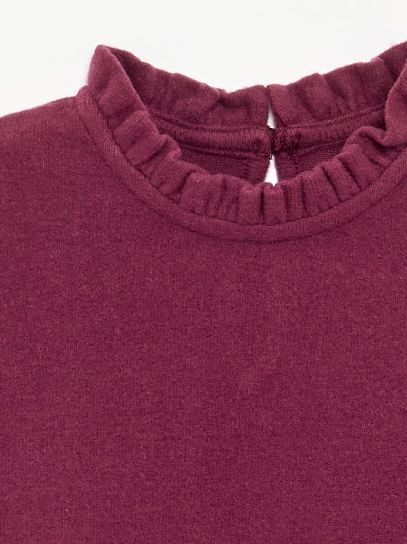 T-shirt à manches longues et col volanté Violet - Kiabi