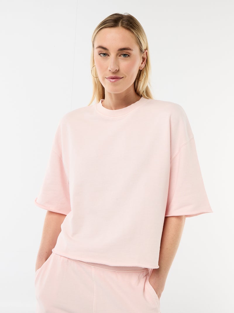 T-shirt a maniche 3/4 in French Terry Rosa - Kiabi
