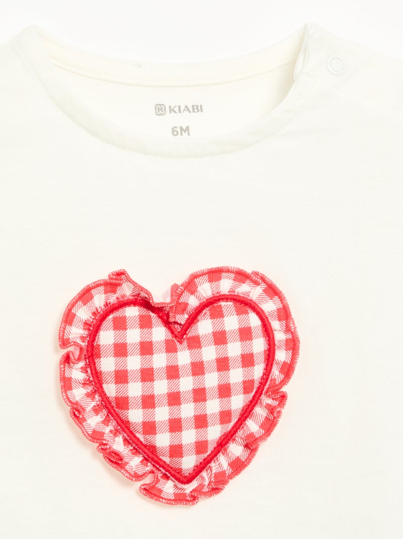 T-shirt a maniche corte con cuore cucito Bianco - Kiabi