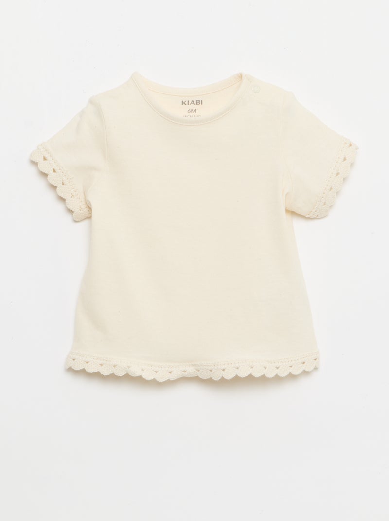 T-shirt a maniche corte con dettagli all'uncinetto Bianco - Kiabi