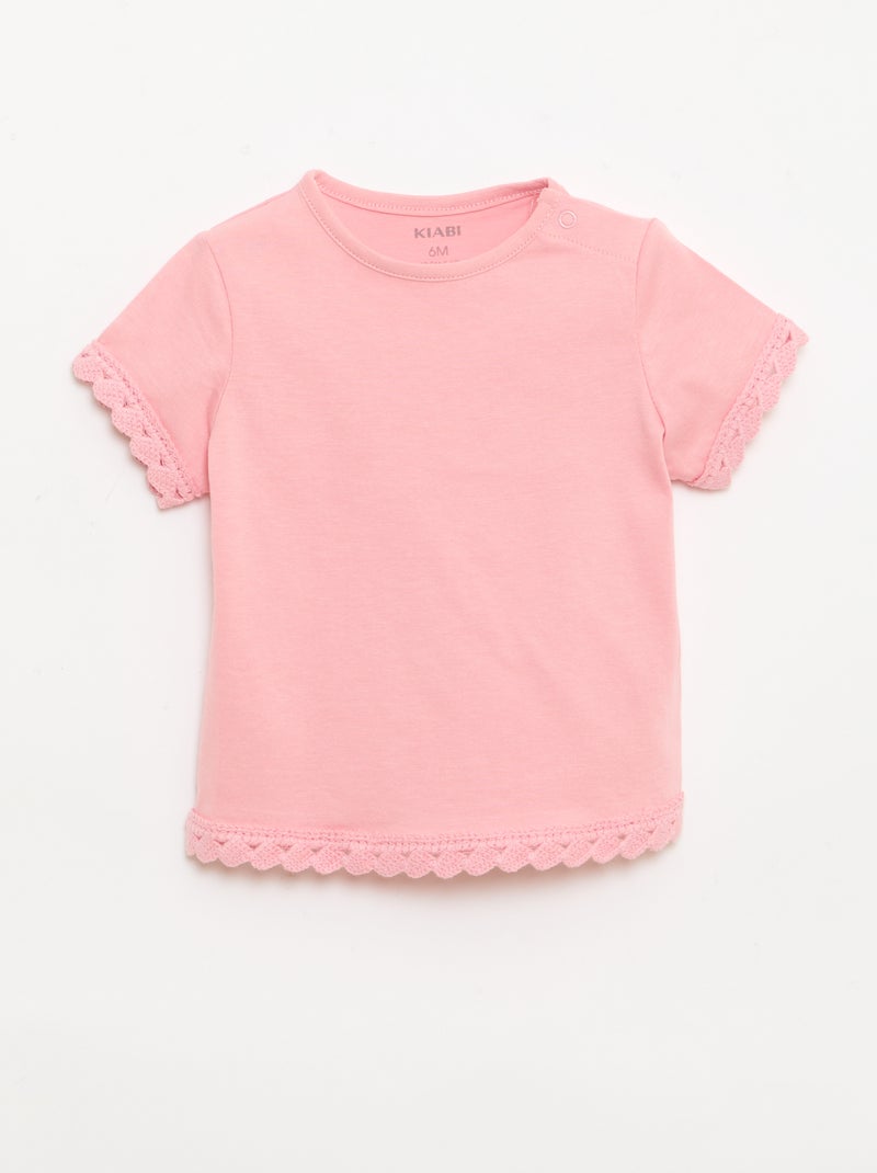 T-shirt a maniche corte con dettagli all'uncinetto Rosa - Kiabi