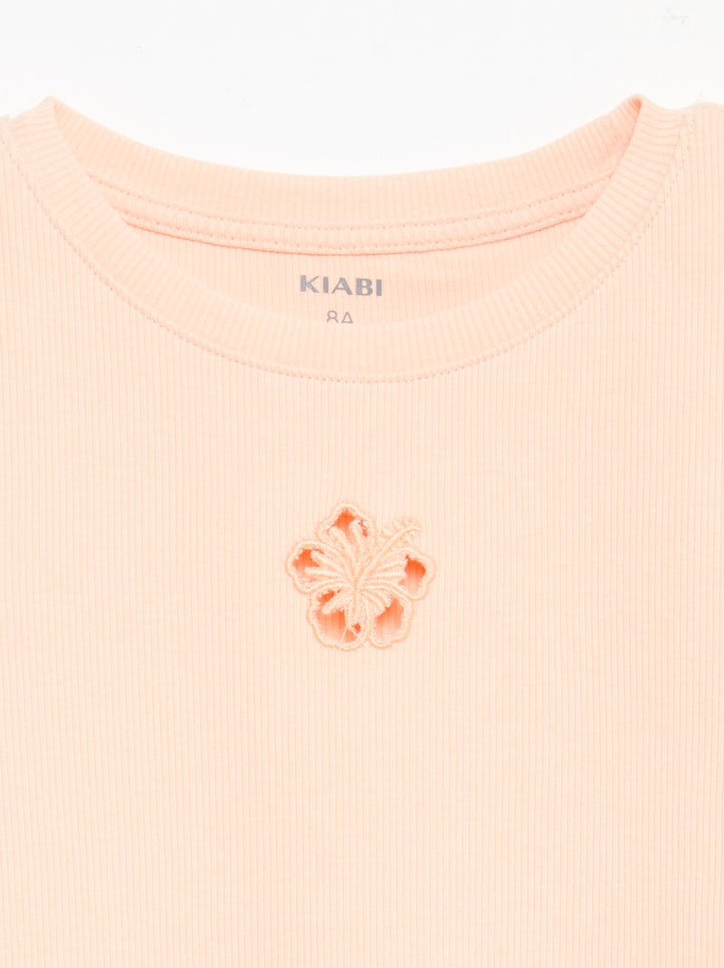 T-shirt a maniche corte con motivo traforato Arancione - Kiabi