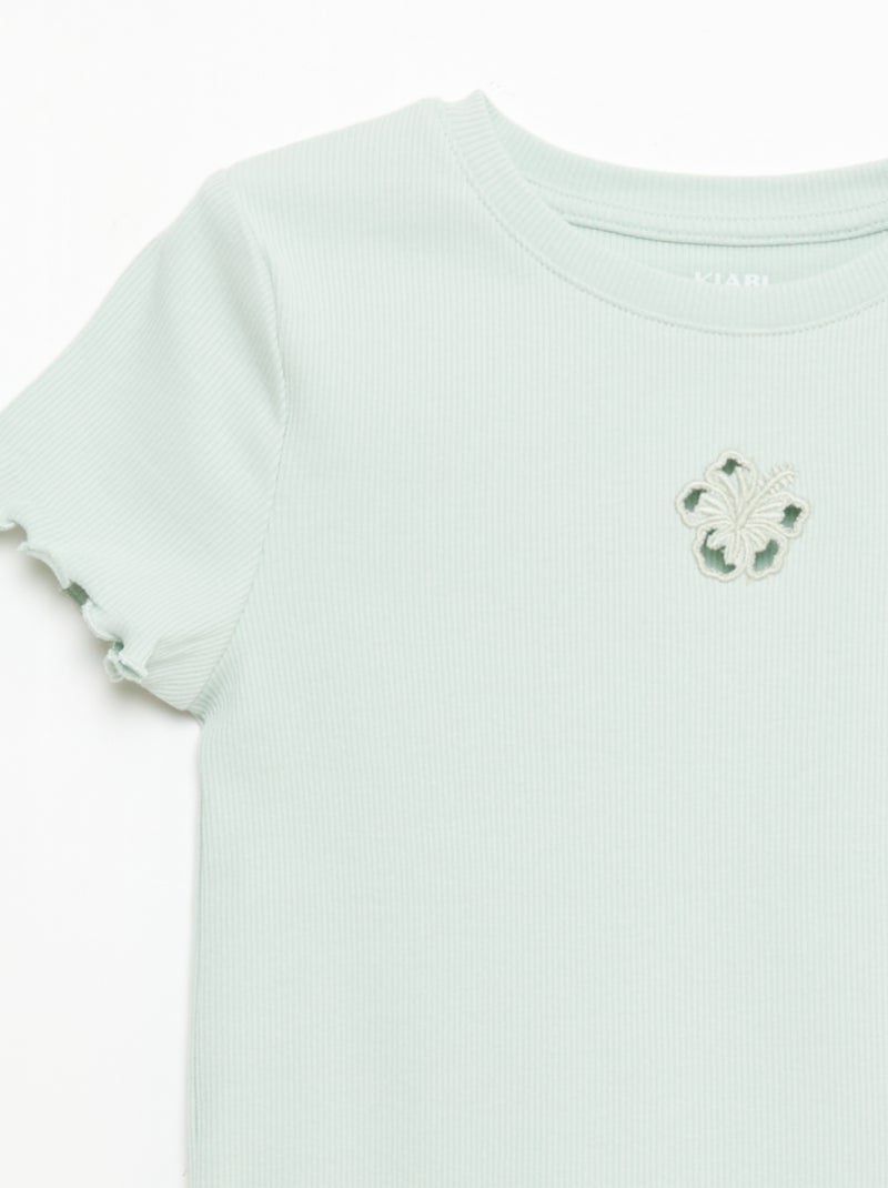 T-shirt a maniche corte con motivo traforato Verde - Kiabi