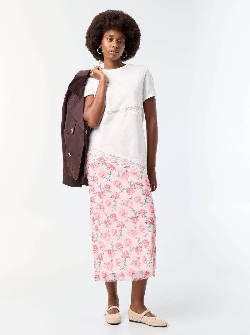 T-shirt a maniche corte con pizzo Bianco - Kiabi