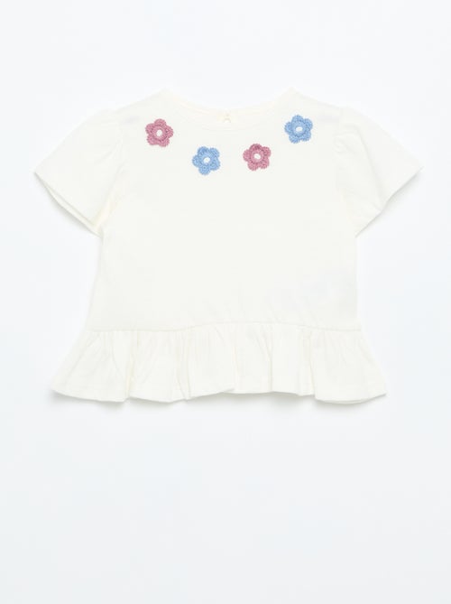 T-shirt a maniche corte con ricami e orlo a balze - Kiabi