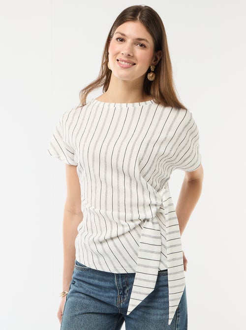 T-shirt a maniche corte drappeggiato con nodo in maglia crêpe - Kiabi