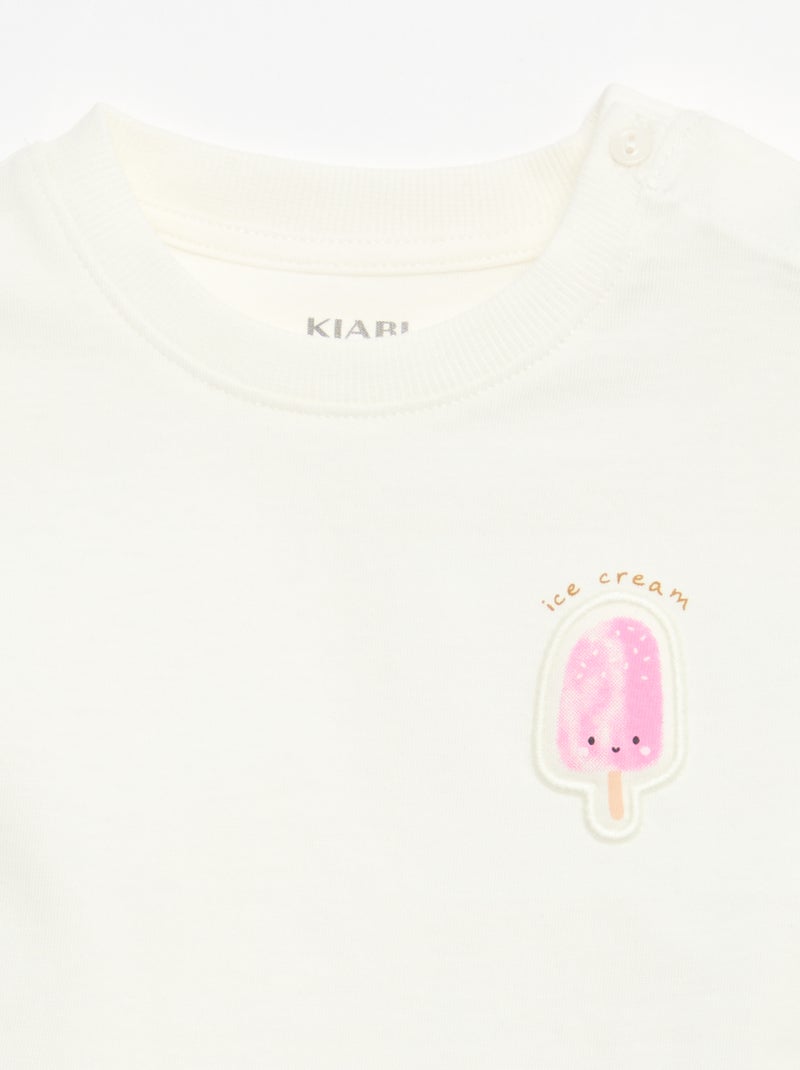 T-shirt a maniche corte in jersey di cotone con patch sul petto Bianco - Kiabi