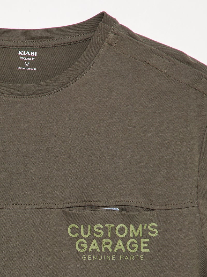 T-shirt a maniche corte stampata - collezione facile da indossare Kaki - Kiabi
