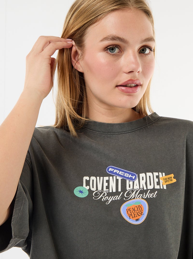 T-shirt a maniche corte stampata fronte-retro Grigio - Kiabi