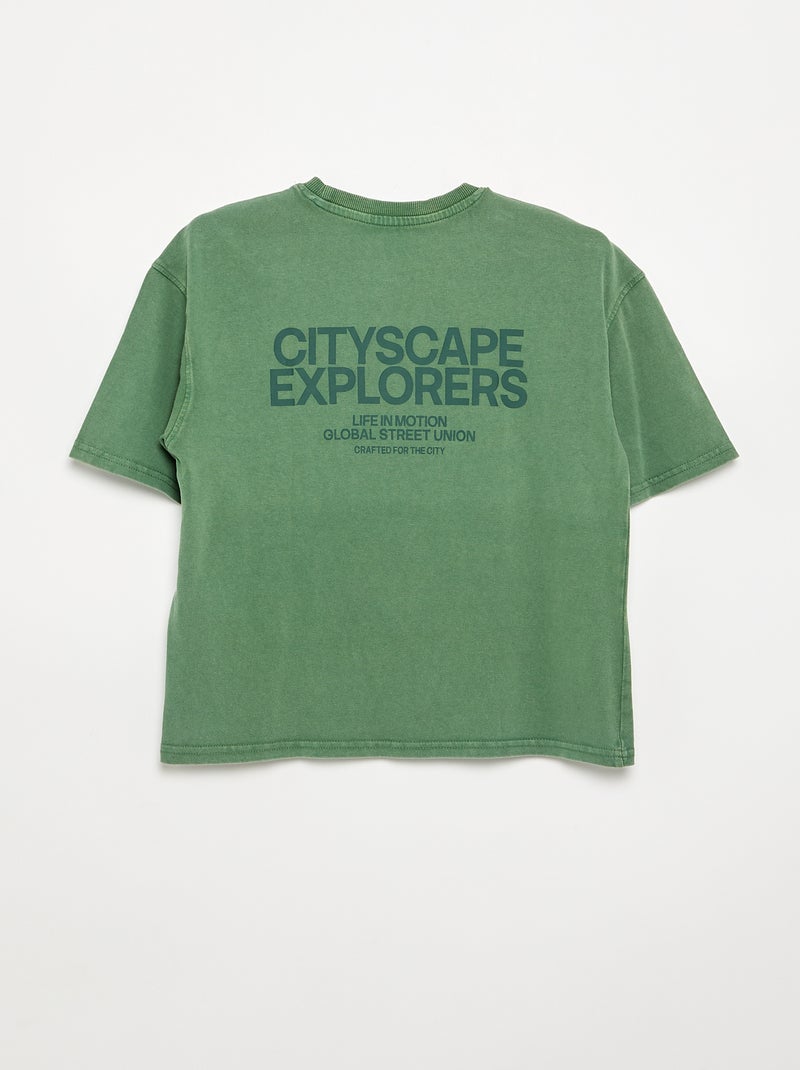 T-shirt a maniche corte stampata Kaki - Kiabi
