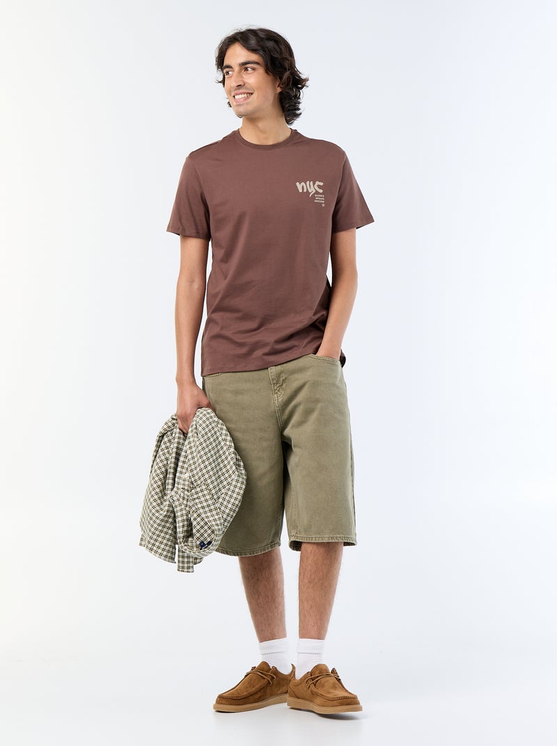 T-shirt a maniche corte stampata Marrone - Kiabi