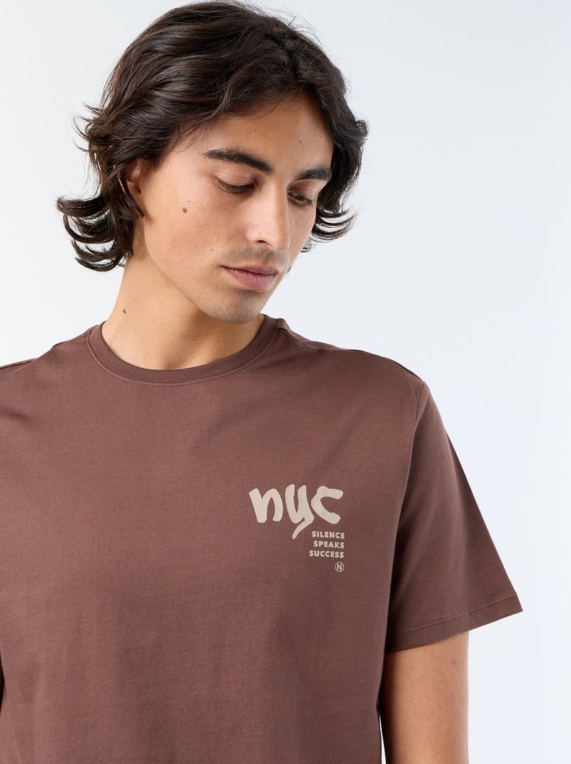 T-shirt a maniche corte stampata Marrone - Kiabi