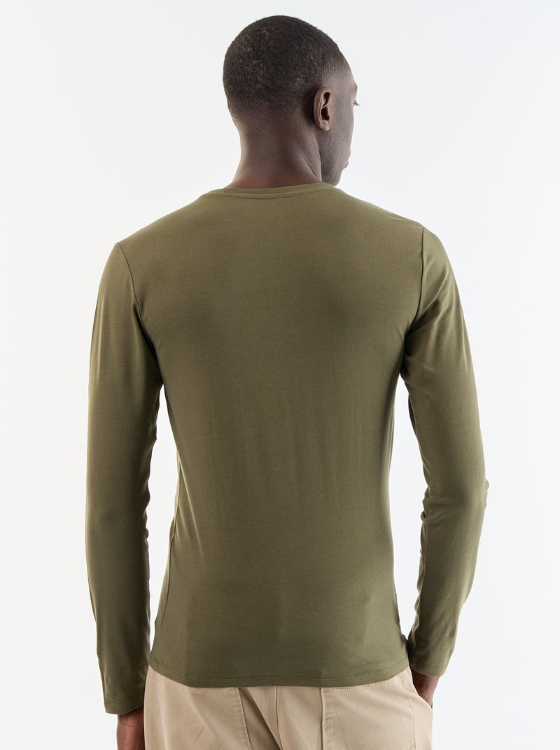 T-shirt a maniche lunghe a tinta unita Kaki - Kiabi