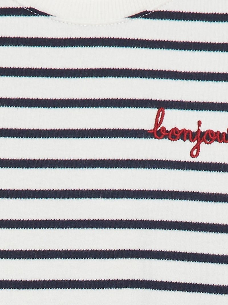 T-shirt a maniche lunghe con 'bonjour' ricamato sul petto Bianco - Kiabi
