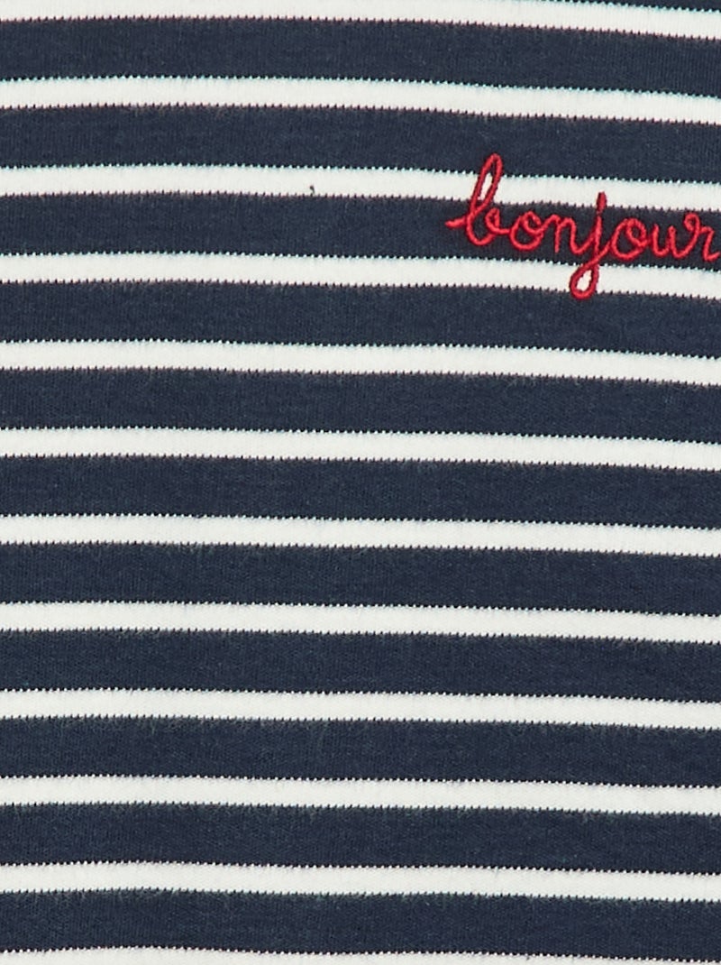 T-shirt a maniche lunghe con 'bonjour' ricamato sul petto Bianco - Kiabi