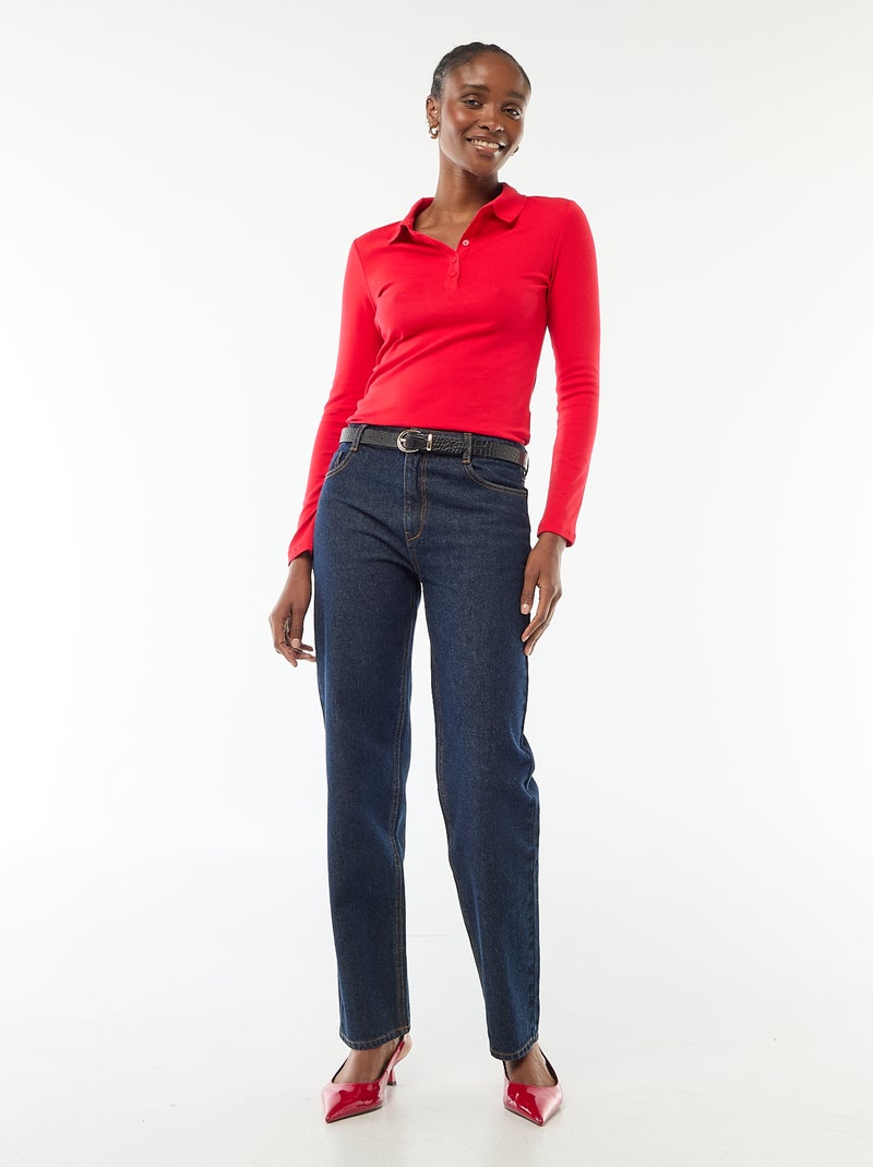 T-shirt a maniche lunghe con colletto polo Rosso - Kiabi