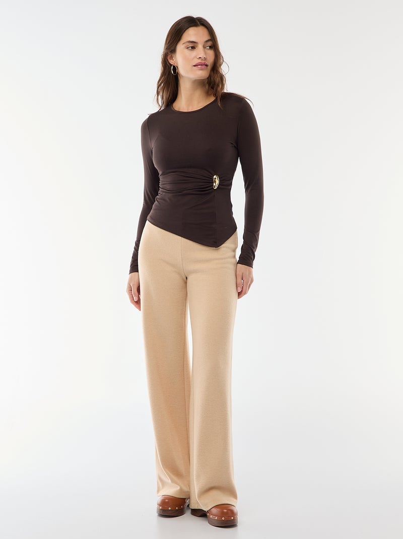 T-shirt a maniche lunghe con dettaglio gioiello dorato sul davanti effetto twist Marrone - Kiabi