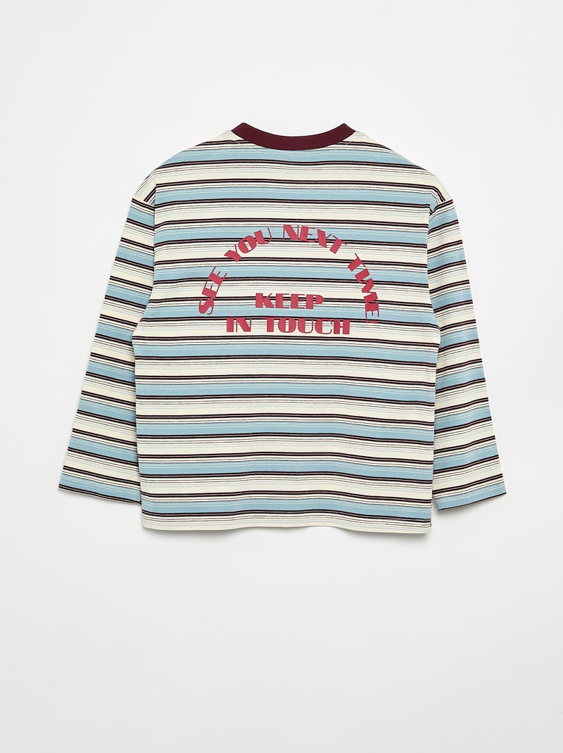 T-shirt a maniche lunghe con motivo e scritta Blu - Kiabi