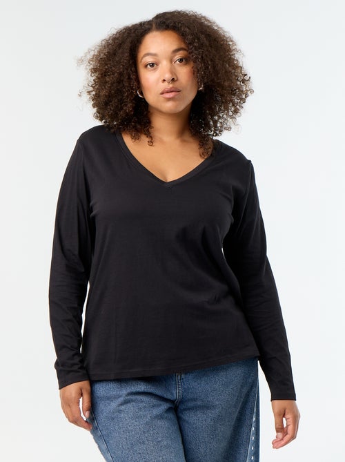 T-shirt a maniche lunghe con scollo a V - Kiabi T-shirt a maniche lunghe con scollo a V - Kiabi