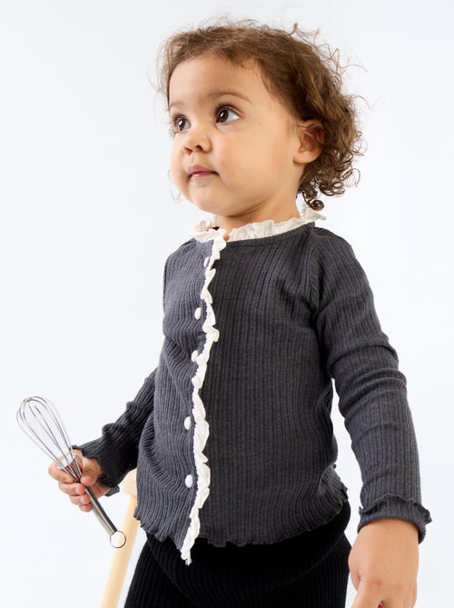 T-shirt a maniche lunghe con volant e bottoni a contrasto - Kiabi