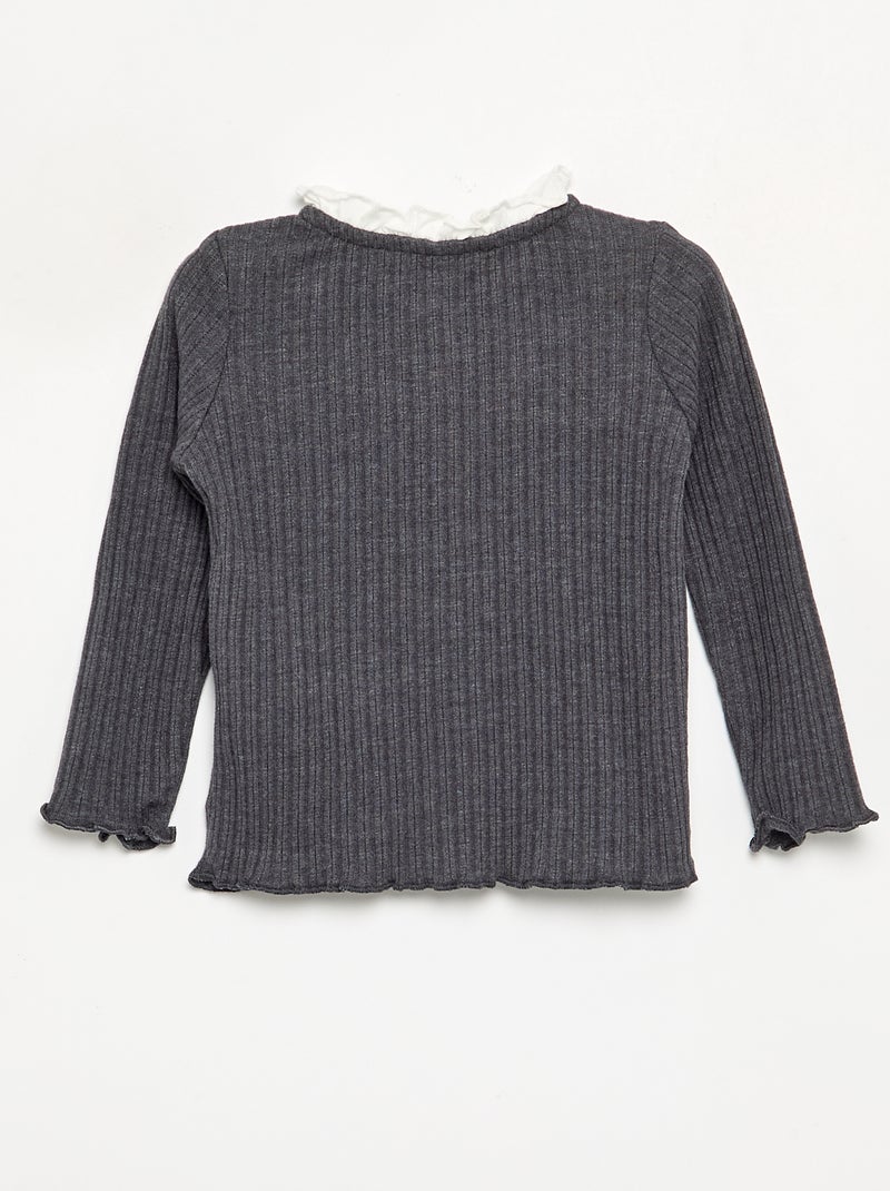 T-shirt a maniche lunghe con volant e bottoni a contrasto Grigio scuro/ Antracite - Kiabi
