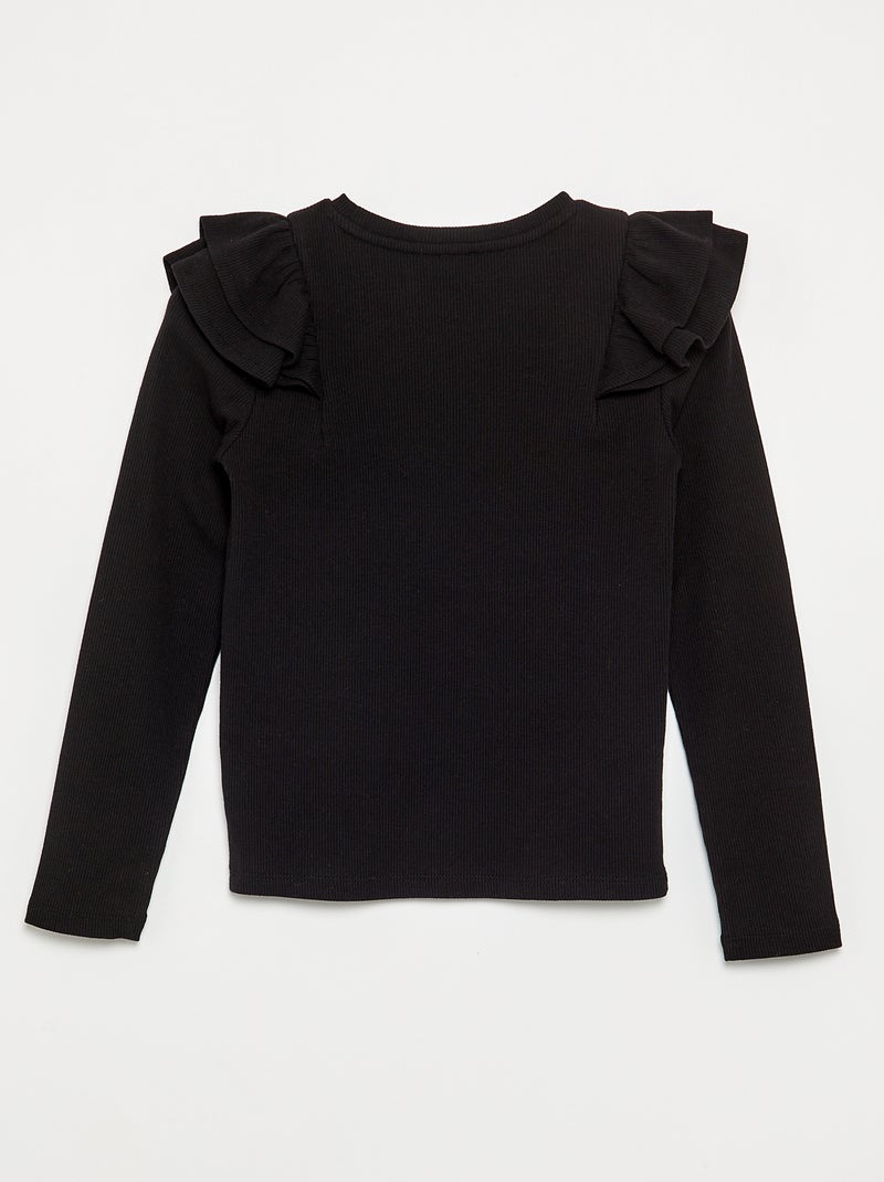 T-shirt a maniche lunghe in maglia a costine Nero - Kiabi