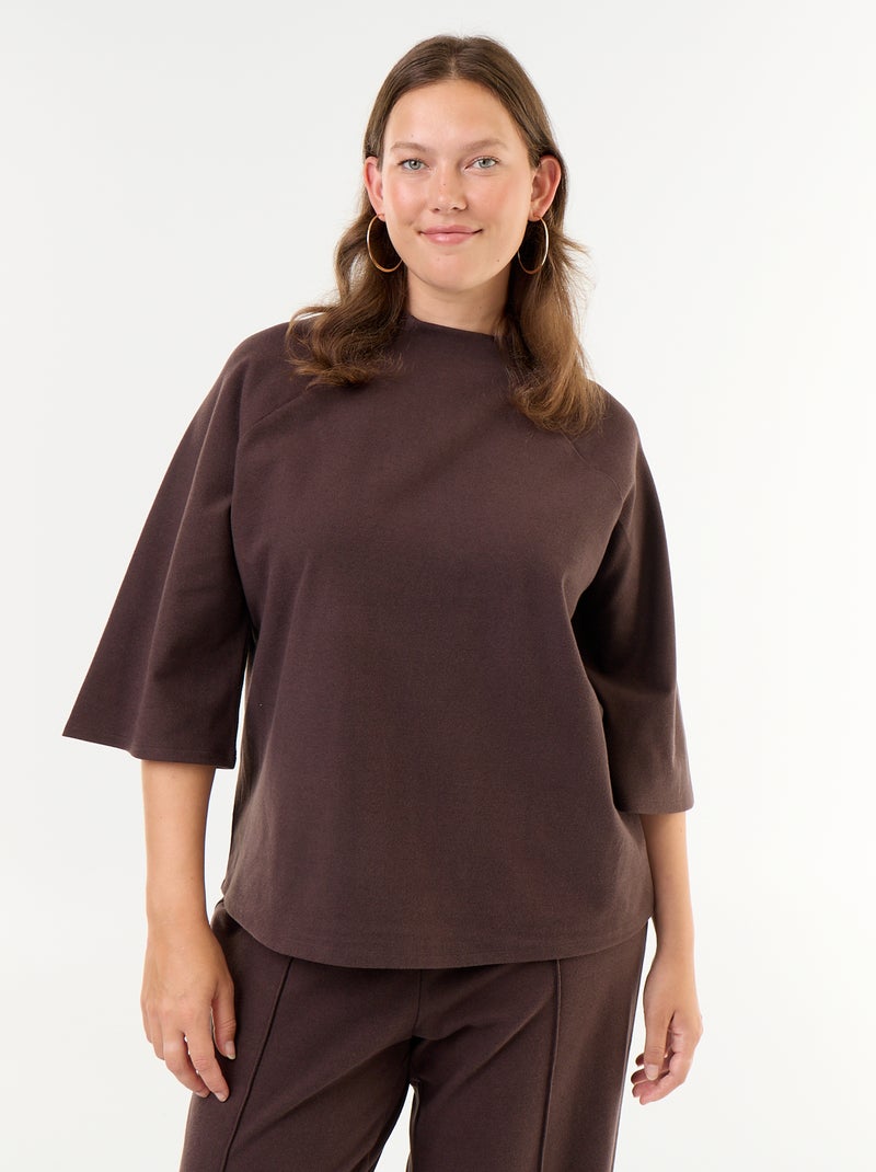 T-shirt a maniche lunghe in maglia effetto peluche Marrone - Kiabi