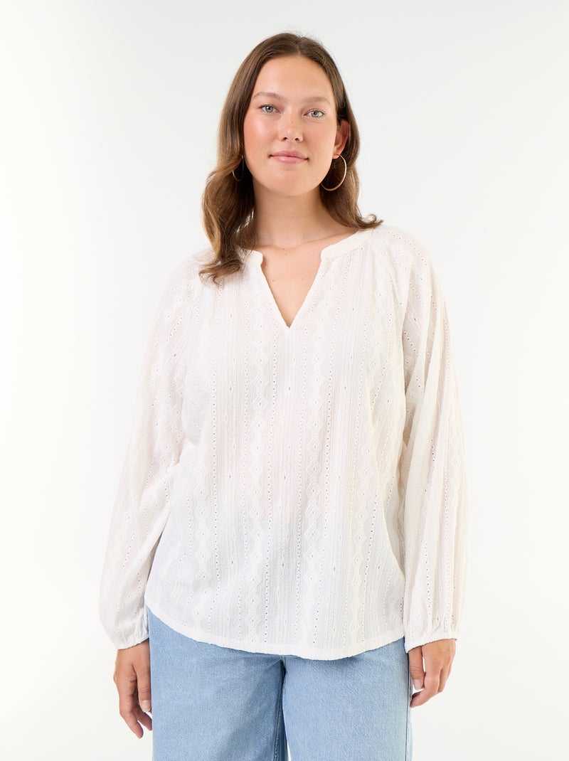 T-shirt a maniche lunghe in pizzo traforato Bianco - Kiabi