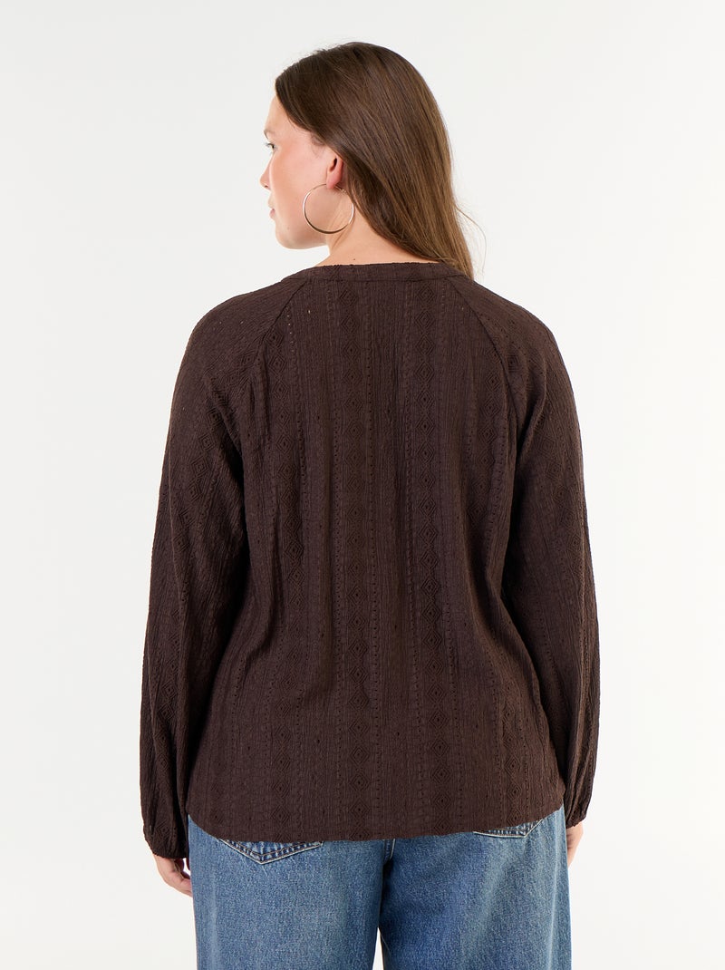 T-shirt a maniche lunghe in pizzo traforato Marrone - Kiabi