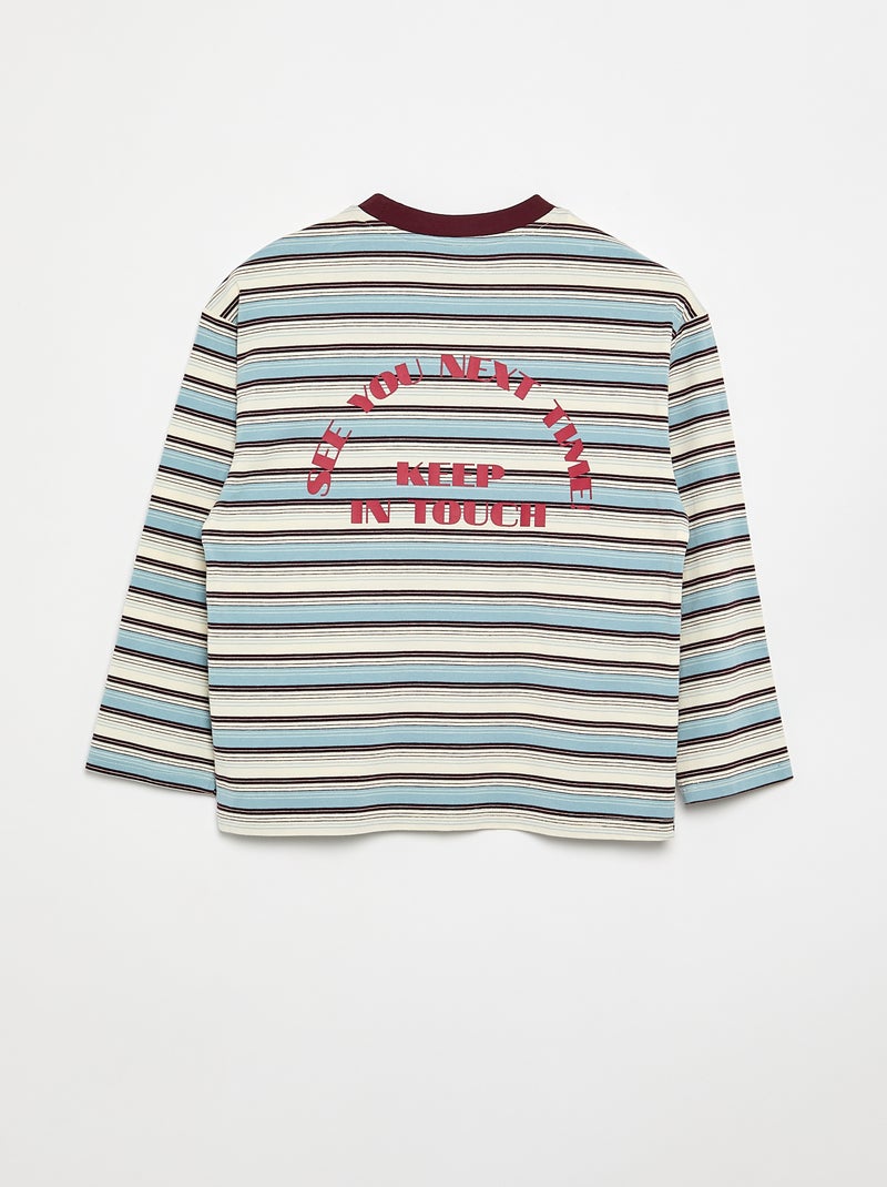 T-shirt à motif et inscription à manches longues Bleu - Kiabi
