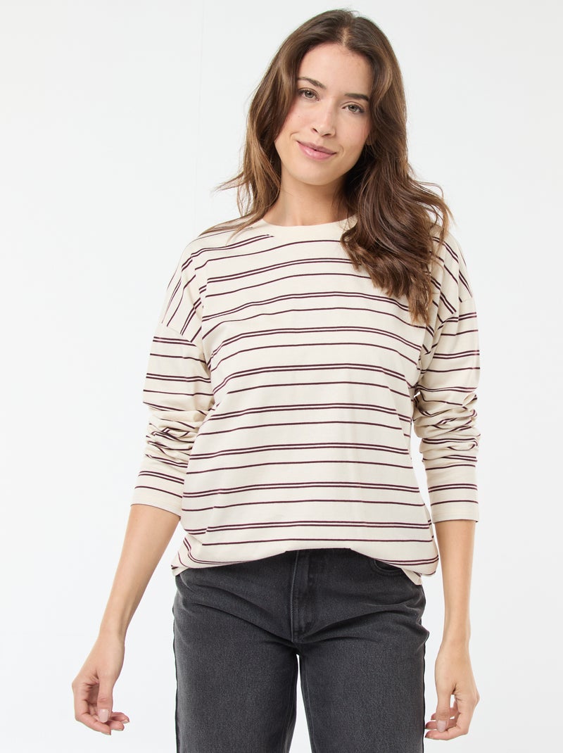 T-shirt à rayure tricolore en coton Blanc - Kiabi