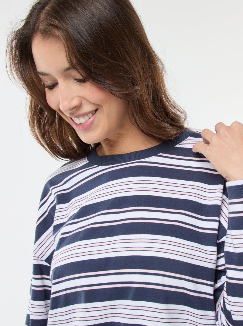 T-shirt à rayure tricolore en coton Bleu - Kiabi