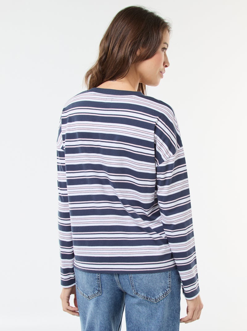 T-shirt à rayure tricolore en coton Bleu - Kiabi