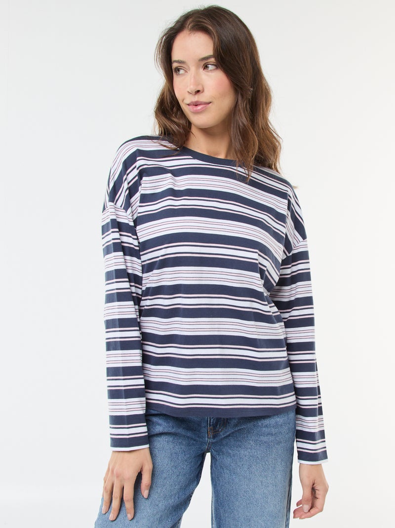 T-shirt à rayure tricolore en coton Bleu - Kiabi