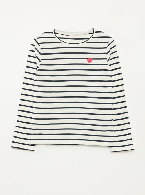 T-shirt à rayures à manches longues et col rond - Kiabi