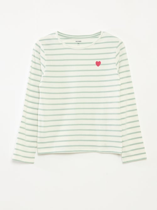 T-shirt à rayures à manches longues et col rond - Kiabi