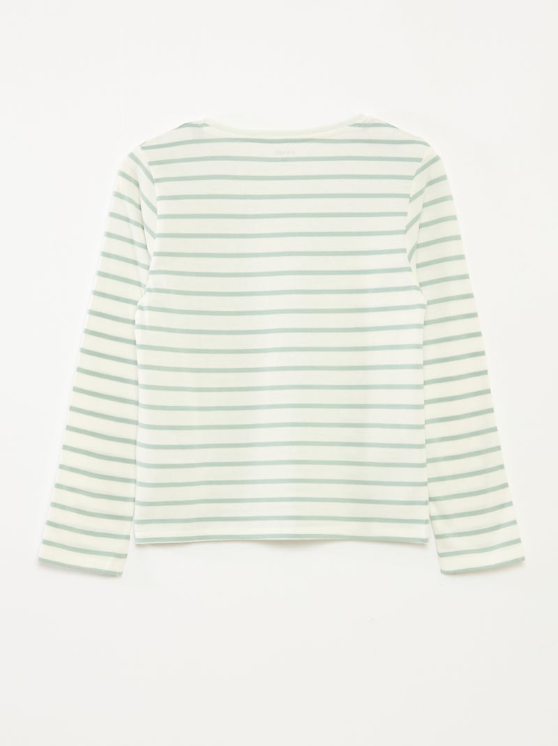 T-shirt à rayures à manches longues et col rond Vert - Kiabi