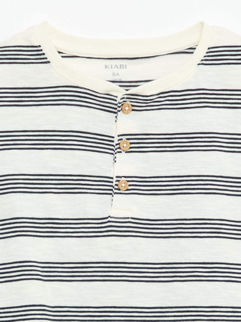 T-shirt a righe con scollo alla tunisina Beige - Kiabi