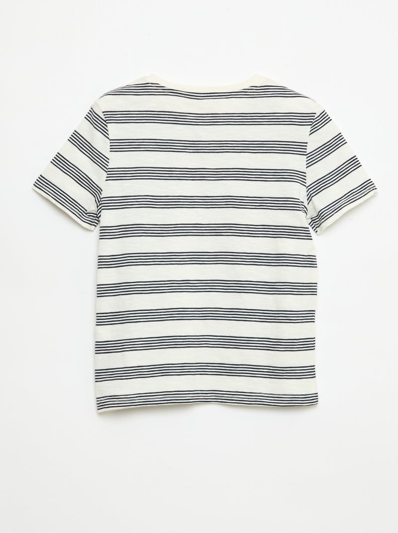 T-shirt a righe con scollo alla tunisina Beige - Kiabi