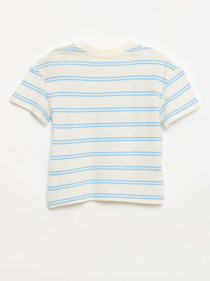 T-shirt a righe in jersey di cotone e lino Bianco - Kiabi