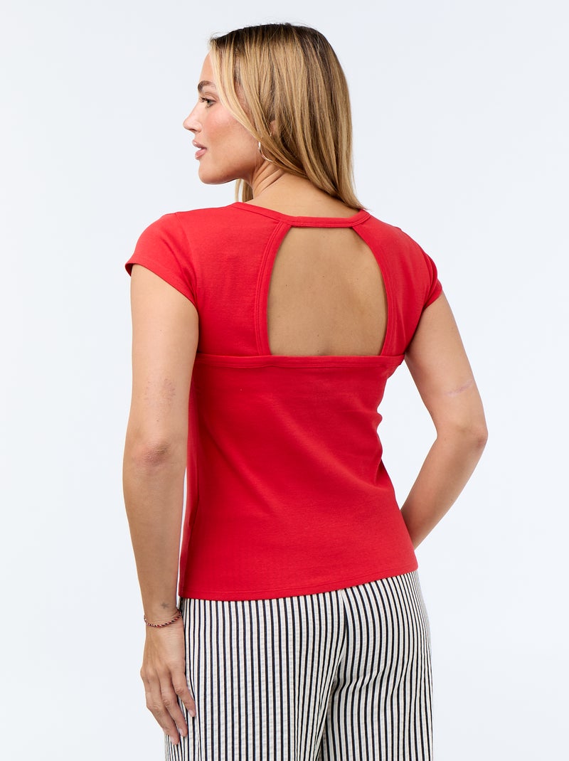 T-shirt a tinta unita con scollo all'americana e maniche corte Rosso - Kiabi